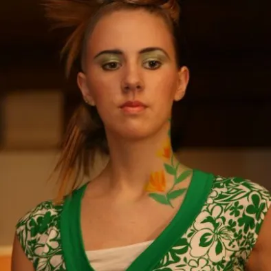 Woman in green floral top